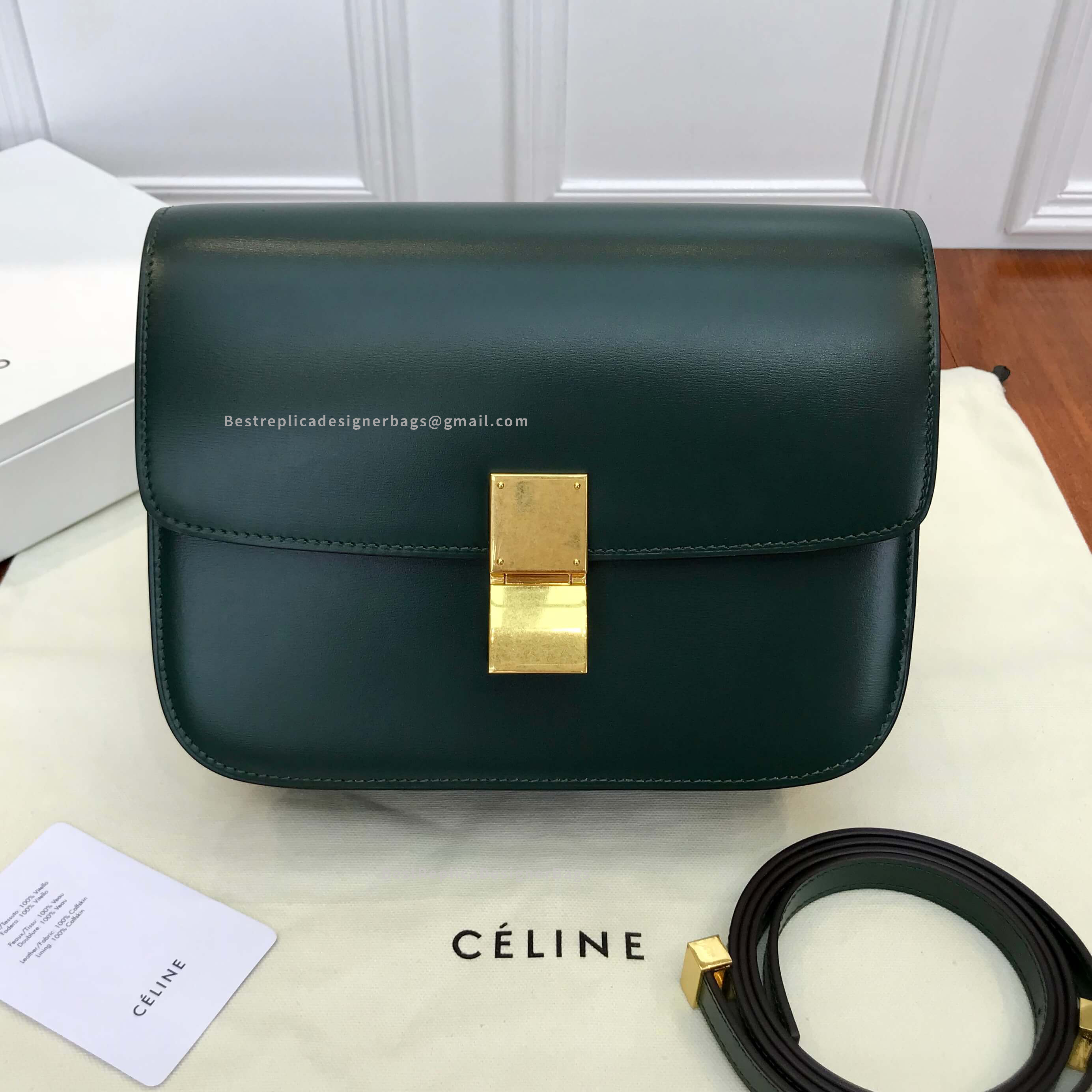 Celine Medium Classic Box Bag Amzone Calfskin